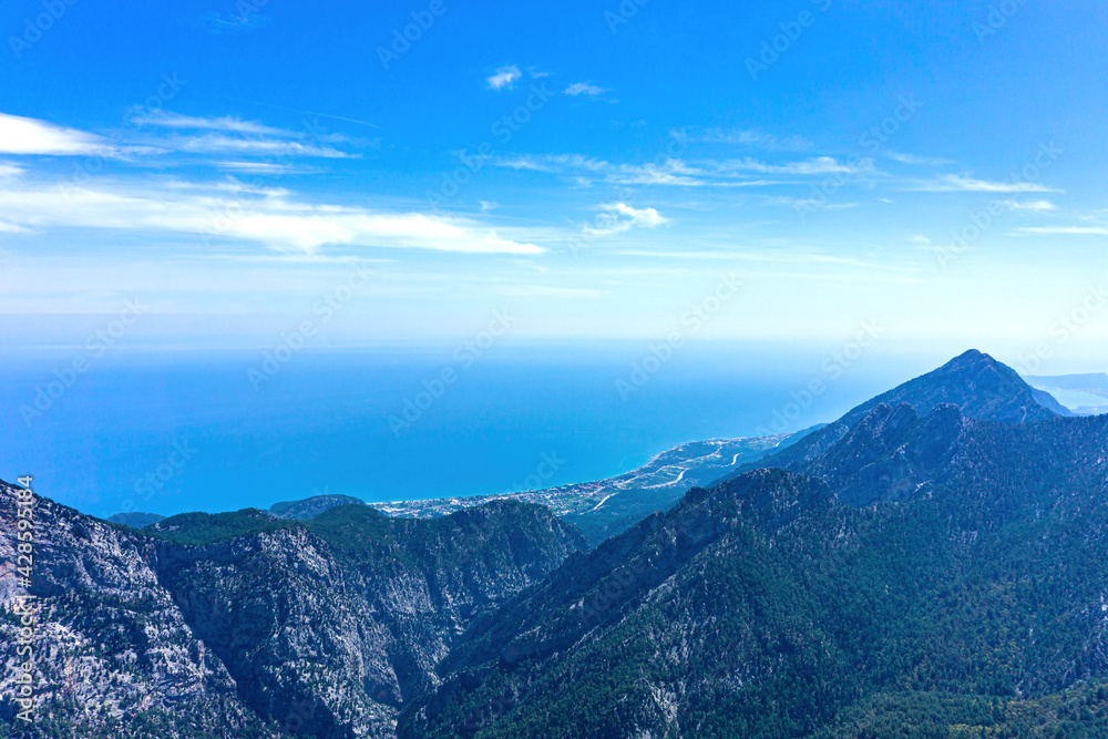 The scenic view of Antalya and Mediterranean Sea from the hill of 