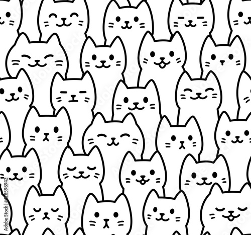 Cute cartoon cat doodle pattern