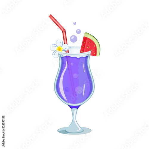 Vector illustration of a purple cocktail in a glass isolated on a white background.