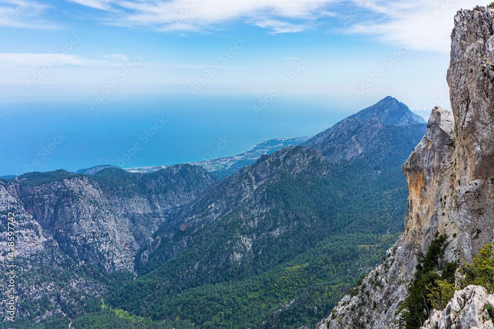 Fototapeta premium The scenic view of Antalya and Mediterranean Sea from the hill of 