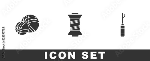 Set Yarn ball, Sewing thread and Awl tool icon. Vector