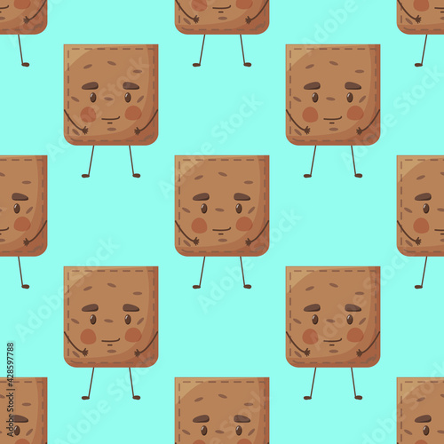 Seamless pattern potato shaped patch pocket. Character pocket potato. Cartoon style. Design element. Template for your shirts, books, stickers, cards, posters. 