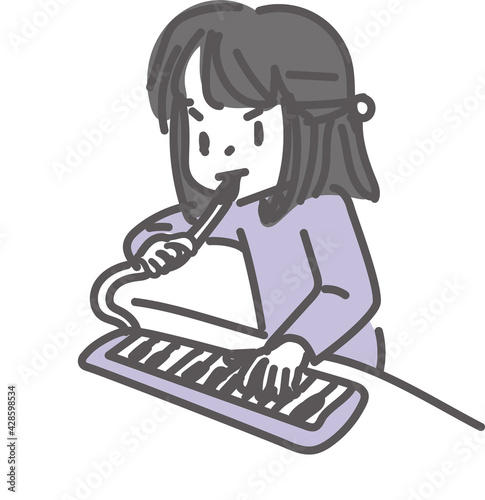 鍵盤ハーモニカを練習する女の子のイラスト