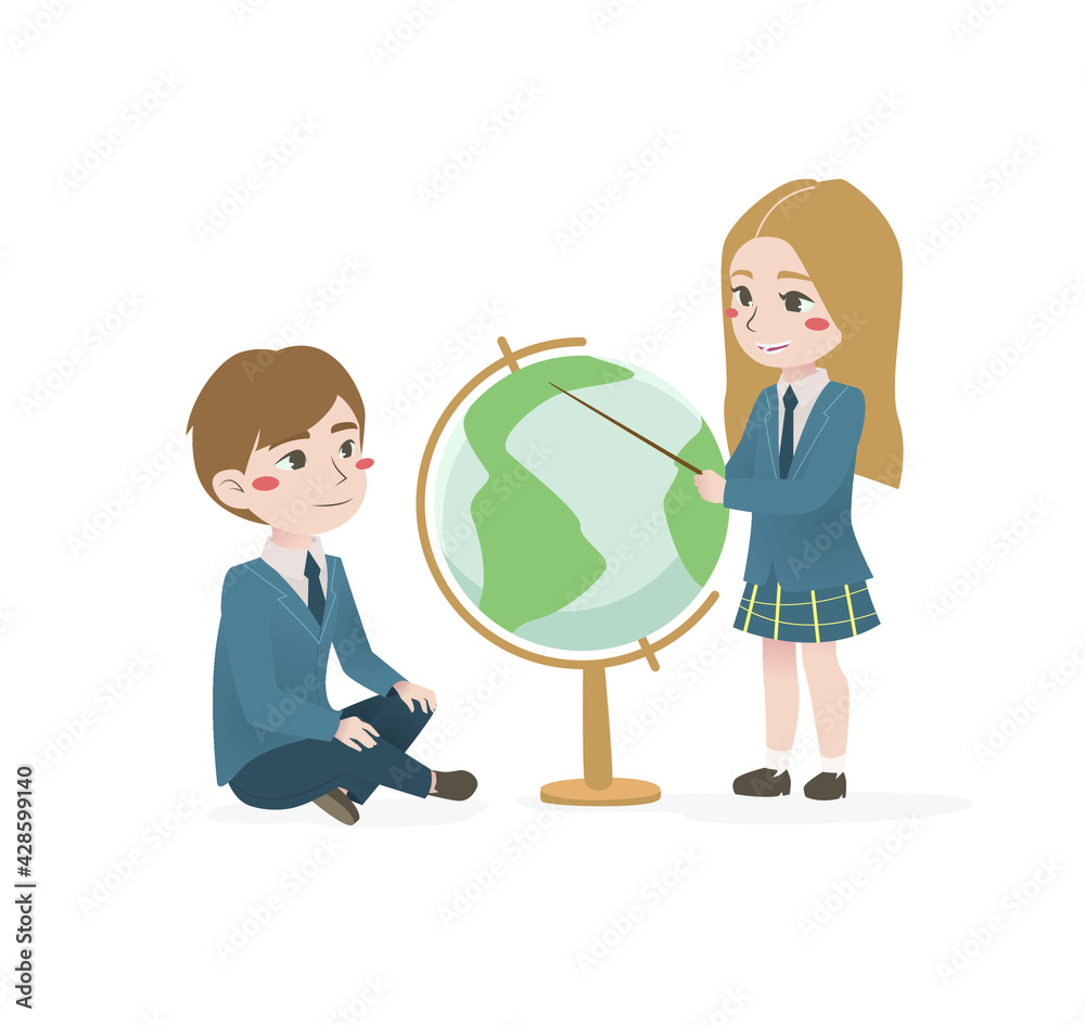Fototapeta premium girl helping boy with geography 