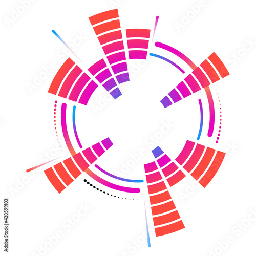 Color geometric circular neon equalizer. Eq round audio soundwaves. Vector illustration.