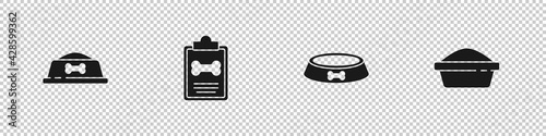 Set Pet food bowl, Clinical record pet, and icon. Vector