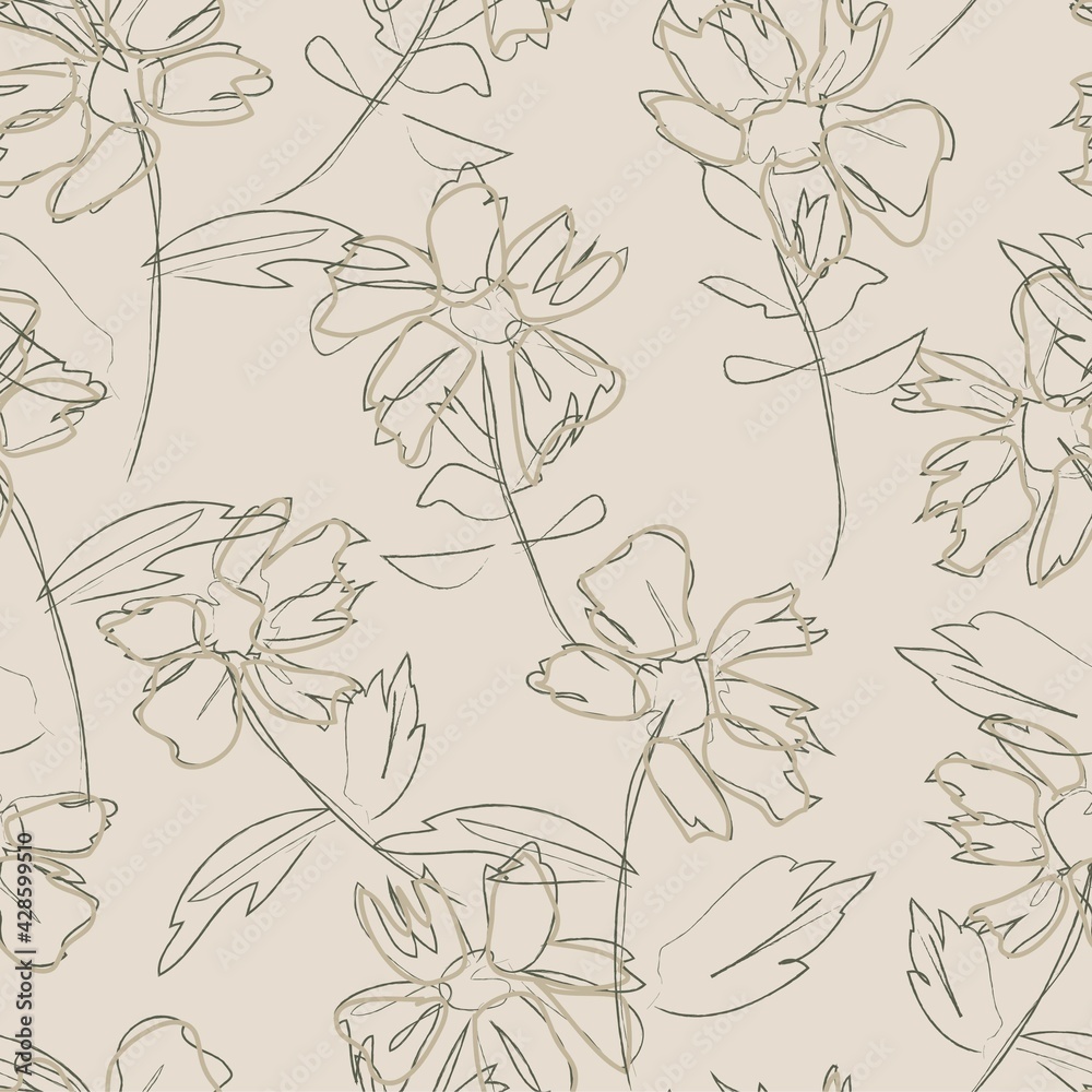 Green Botanical Floral Seamless Pattern Background