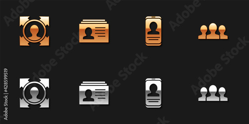 Set Head hunting, Resume, Mobile with resume and Users group icon. Vector