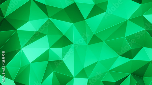 Smaraggroen triangle low polygon. Green geometric triangular polygonal. Abstract mosaic background. 3D Rendering illustration.