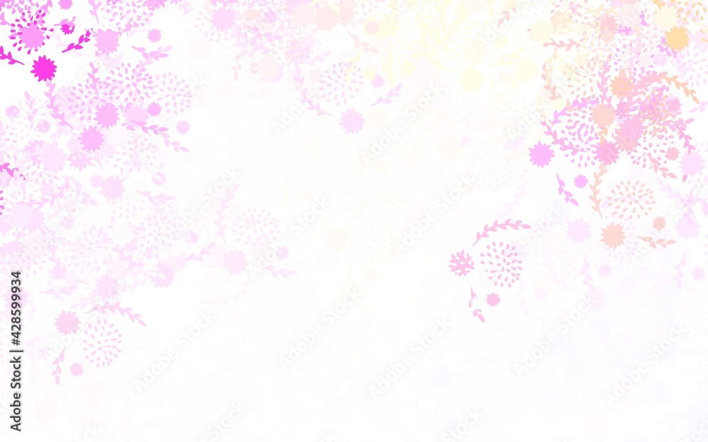 Light Pink, Yellow vector doodle background with flowers