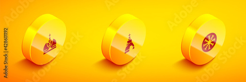 Set Isometric King crown, The Tsar bell and Snowflake icon. Vector