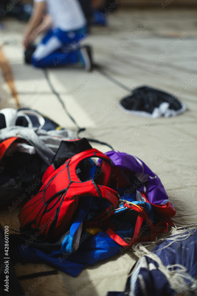 Fototapeta premium Details of parachute equipment, close-up.