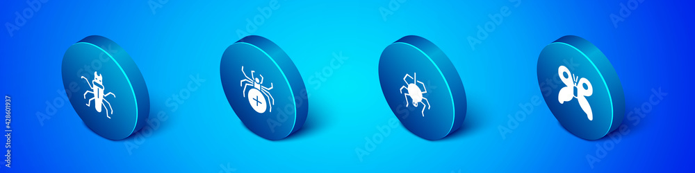 Set Isometric Termite, Spider, Butterfly and icon. Vector Set Isometric Termite, Spider, Butterfly and icon. Vector