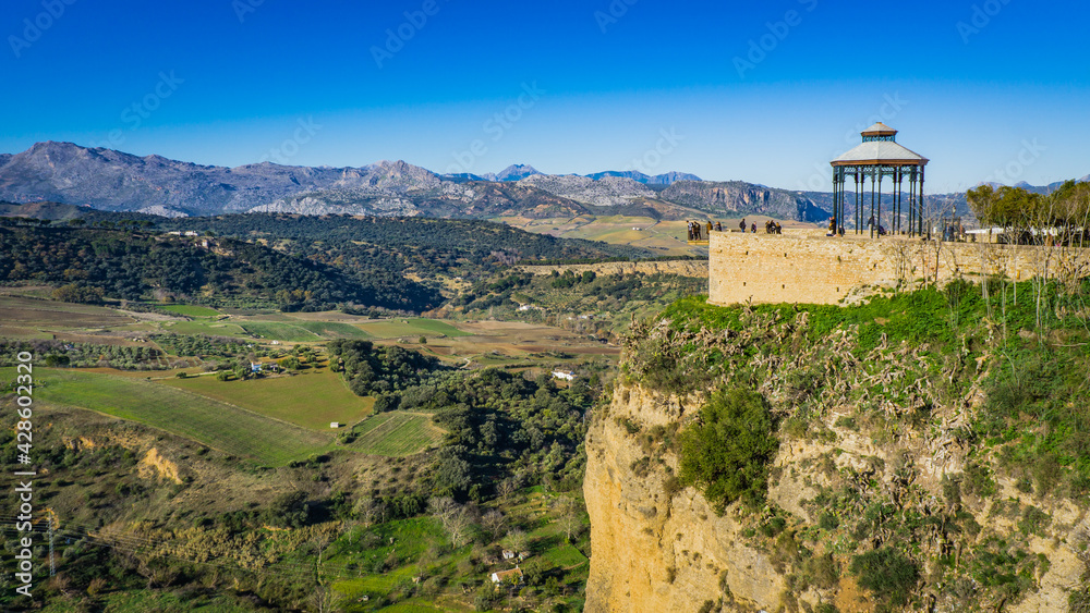 View on the Mirador de Ronda and the surrounding Andalusian countryside in Ronda (Spain)