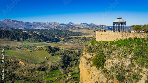 View on the Mirador de Ronda and the surrounding Andalusian countryside in Ronda (Spain)