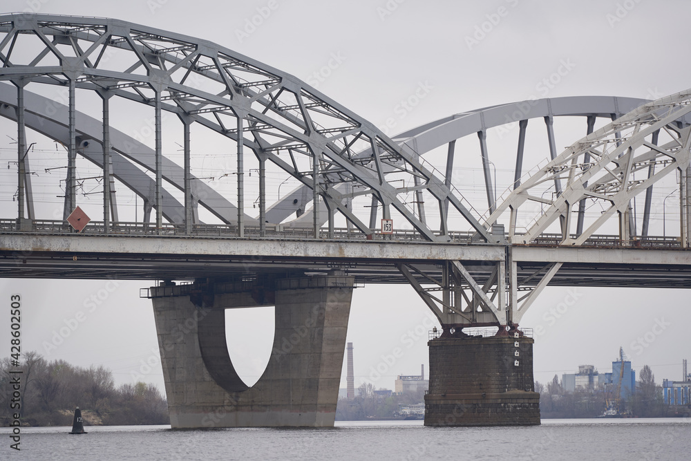Railway bridge over the Dnieper river. Kiev, Ukraine.