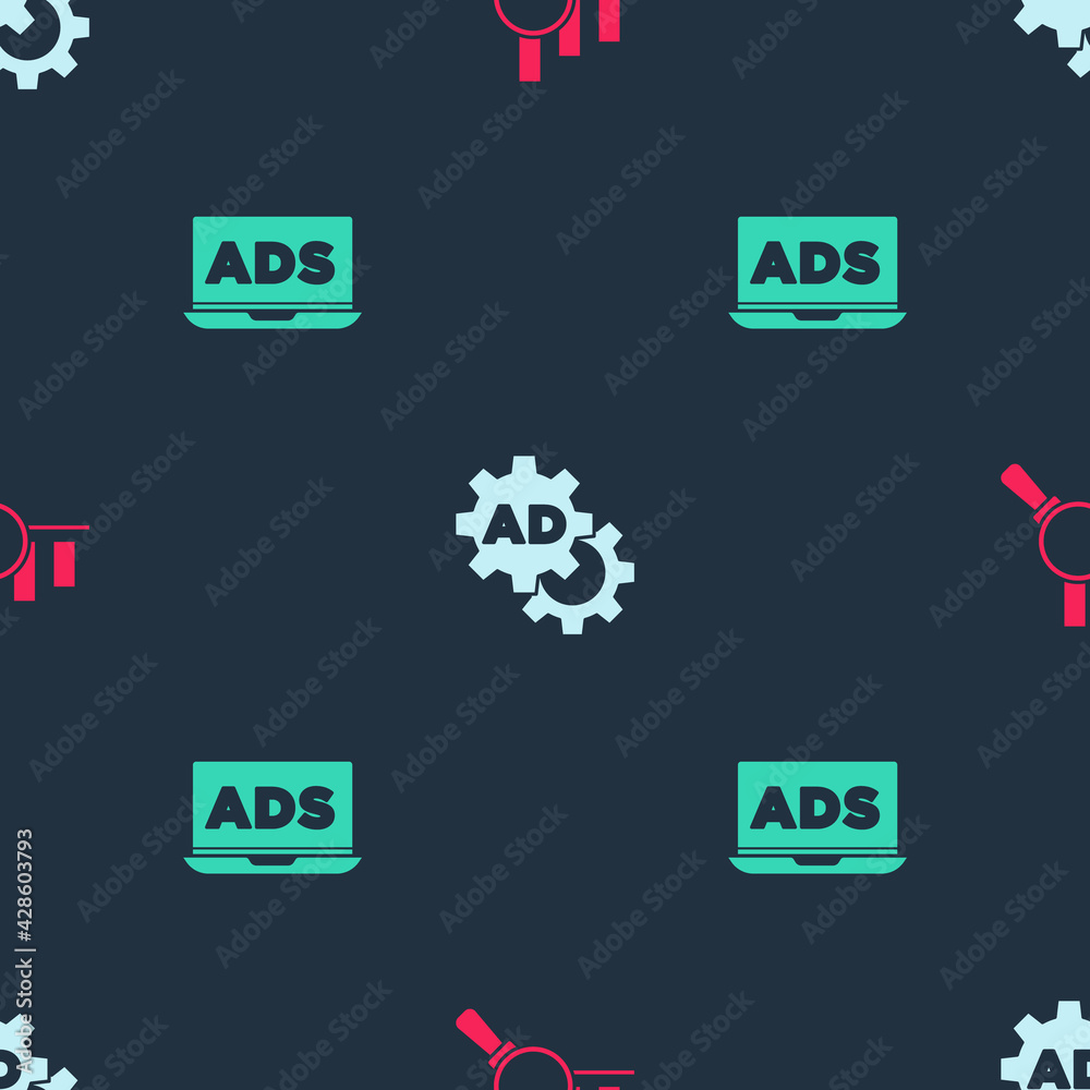 Set Magnifying glass and analysis, Advertising and on seamless pattern. Vector Set Magnifying glass and analysis, Advertising and on seamless pattern. Vector