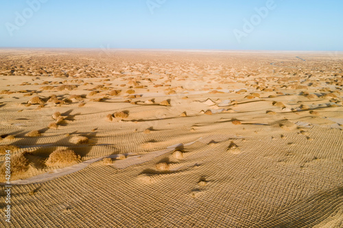 Aerial photography of desert sand fixation