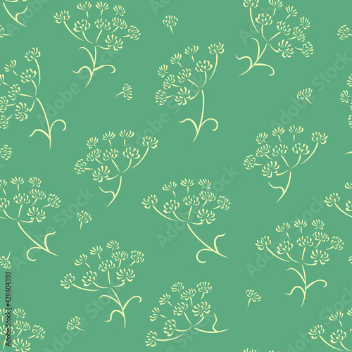 Botanical background with wild plants. Floral simple flat seamless pattern. Vector illustration.