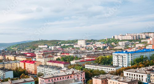 View of Murmansk (Northern part of the city)The port city of Murmansk is located on the shores of the Kola Bay, on the Kola Peninsula (located beyond the Arctic Circle)