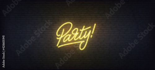 Party neon sign. Glowing neon lettering Party template