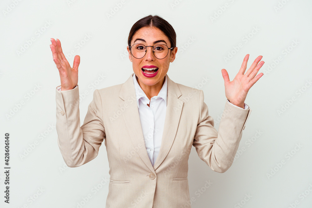 Young business caucasian woman isolated on white background Young business caucasian woman isolated on white background