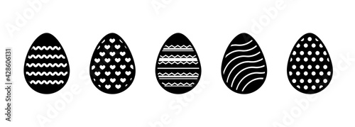 Set of Easter eggs black-white in a simple style isolated on white background. Stock vector illustration. 