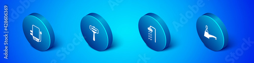 Set Isometric Electric boiler, Shower, Water tap and Shaving razor icon. Vector
