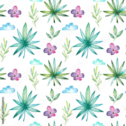 Watercolor tropical seamless pattern