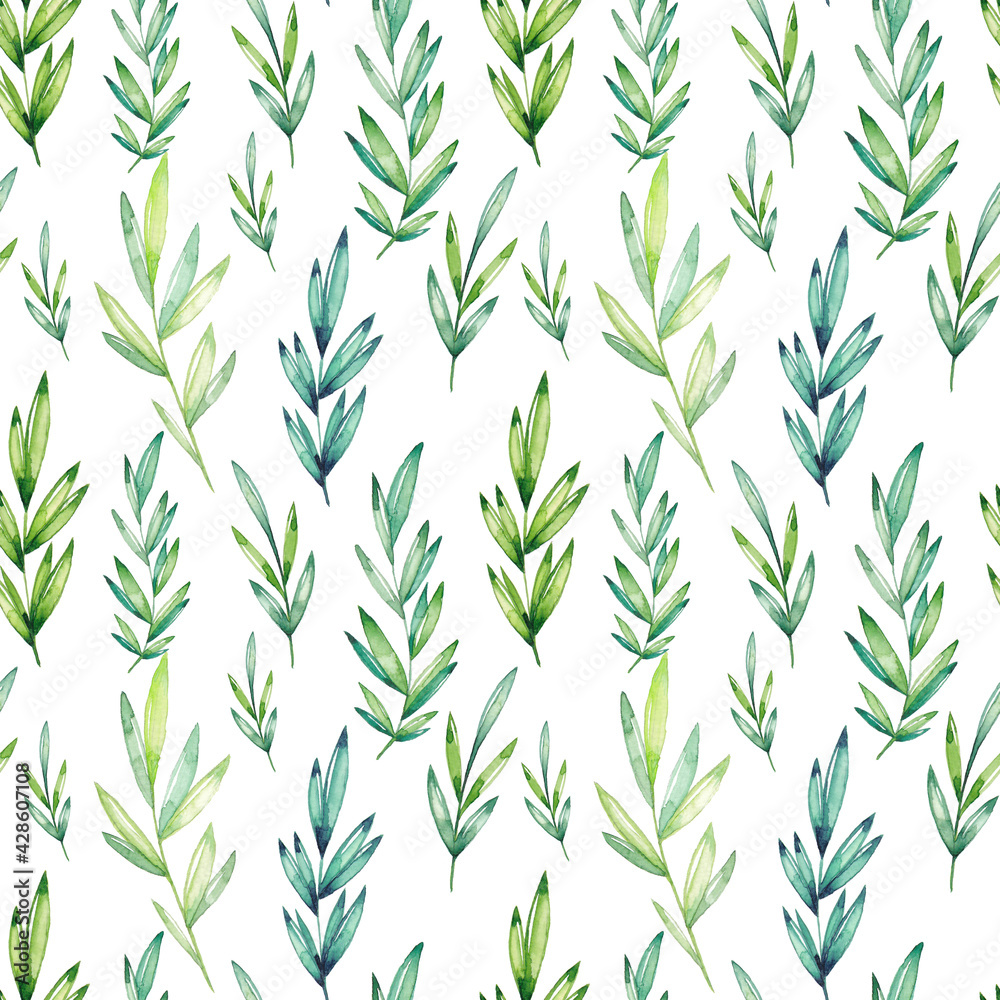 Watercolor green leaves seamless pattern Watercolor green leaves seamless pattern