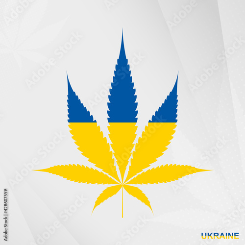 Flag of Ukraine in Marijuana leaf shape. The concept of legalization Cannabis in Ukraine.