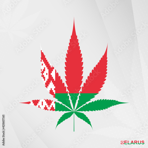 Flag of Belarus in Marijuana leaf shape. The concept of legalization Cannabis in Belarus.