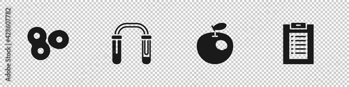 Set Cell division, Test tube and flask, Genetically modified apple and Clinical record icon. Vector