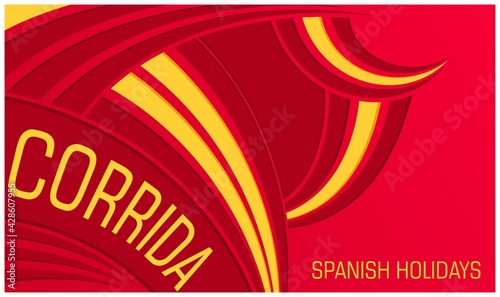 Corrida. Spanish bullfight. Simple postcard with stylized bull. Trendy minimalistic flat background. Vector banner