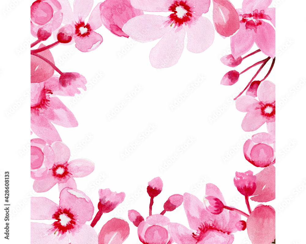 Watercolor clipart flower Sakura, Cherry Branches, Blossom, Branches ,Buds on a branch..Sakura Wreaths, Watercolor floral clipart.