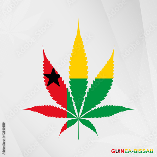 Flag of Guinea-Bissau in Marijuana leaf shape. The concept of legalization Cannabis in Guinea-Bissau.