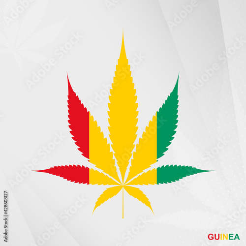 Flag of Guinea in Marijuana leaf shape. The concept of legalization Cannabis in Guinea.