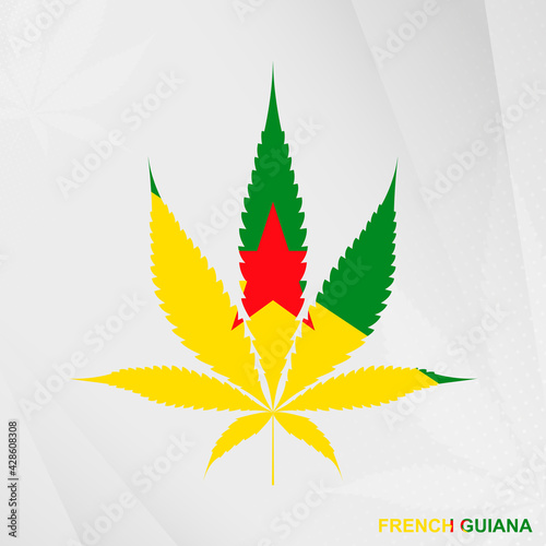 Flag of French Guiana in Marijuana leaf shape. The concept of legalization Cannabis in French Guiana.