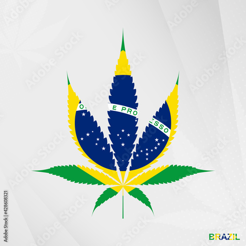 Flag of Brazil in Marijuana leaf shape. The concept of legalization Cannabis in Brazil.