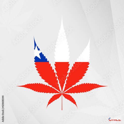 Flag of Chile in Marijuana leaf shape. The concept of legalization Cannabis in Chile.
