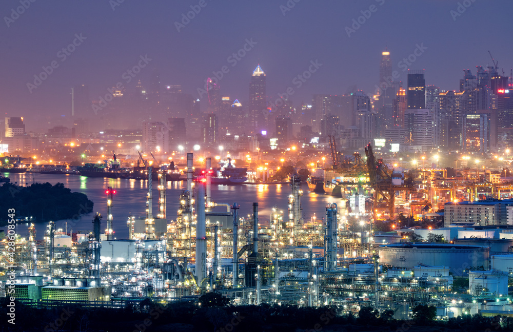 Oil Refinery Industry Evening City Backdrop