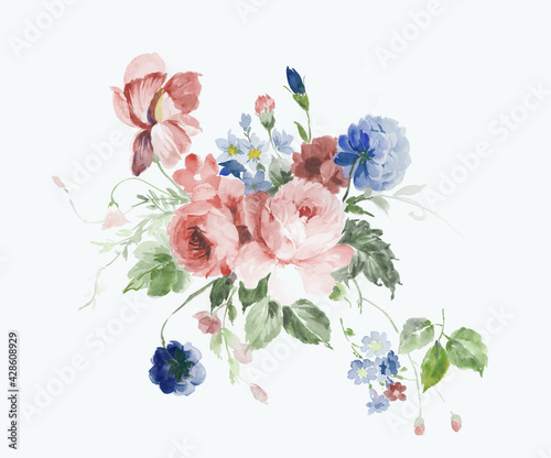 Flowers watercolor illustration.Manual composition.Big Set watercolor elements   Design for textile  wallpapers   Element for design Greeting card