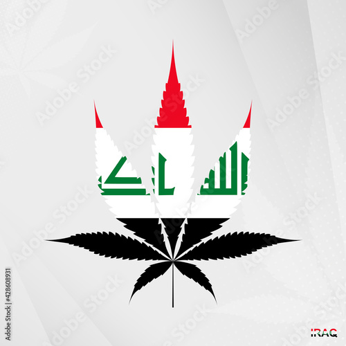 Flag of Iraq in Marijuana leaf shape. The concept of legalization Cannabis in Iraq.