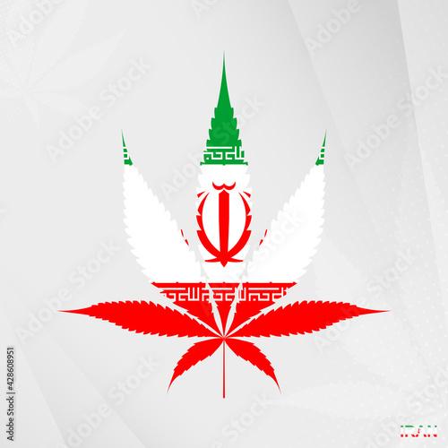 Flag of Iran in Marijuana leaf shape. The concept of legalization Cannabis in Iran.