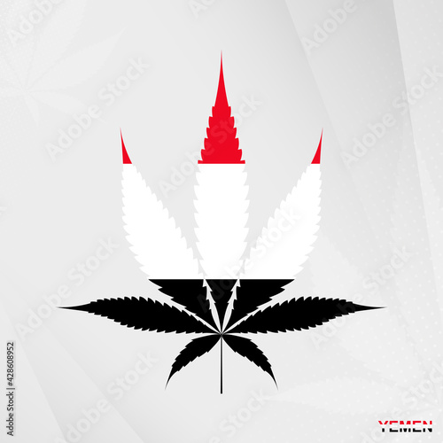 Flag of Yemen in Marijuana leaf shape. The concept of legalization Cannabis in Yemen.