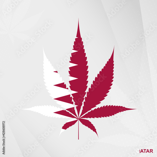 Flag of Qatar in Marijuana leaf shape. The concept of legalization Cannabis in Qatar.