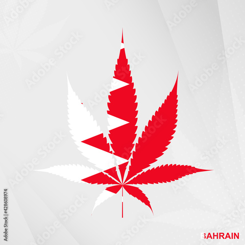 Flag of Bahrain in Marijuana leaf shape. The concept of legalization Cannabis in Bahrain.