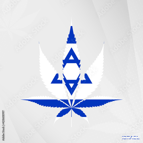Flag of Israel in Marijuana leaf shape. The concept of legalization Cannabis in Israel.