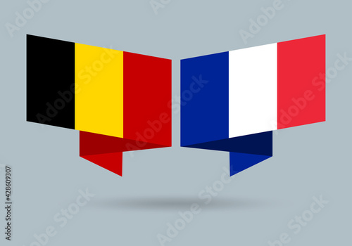 Belgium and France flags. Belgian and French national symbols. Vector illustration.