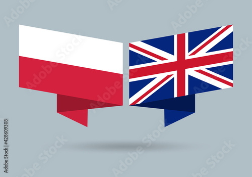 Poland and UK flags. Polish and British national symbols. Vector illustration.